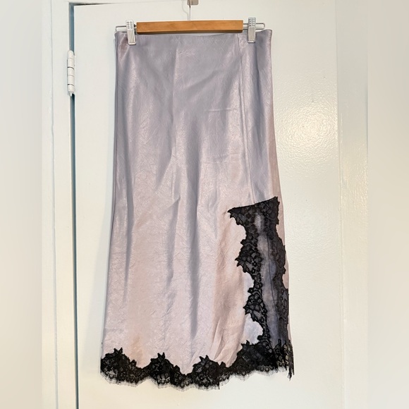J.Crew Gwyneth Lace-Trim Textured Satin Slip Skirt - Light Lakeshore - XS - Picture 3 of 4
